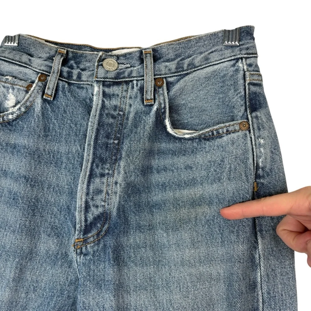 Agolde 90's Pinch Waist Jeans in Rule Womens 23 Distressed Denim High Waisted